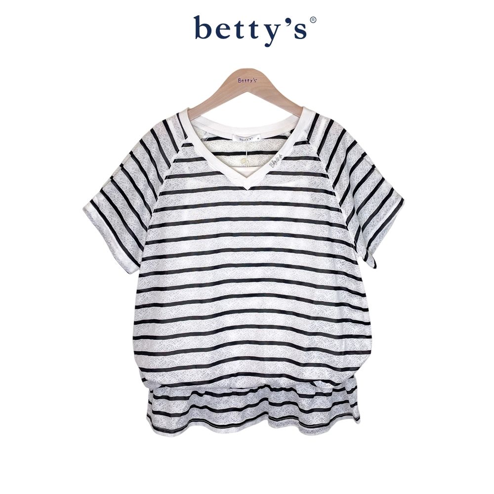 betty’s貝蒂思　 V領無肩線條紋兩件式上衣(共二色) (黑色)