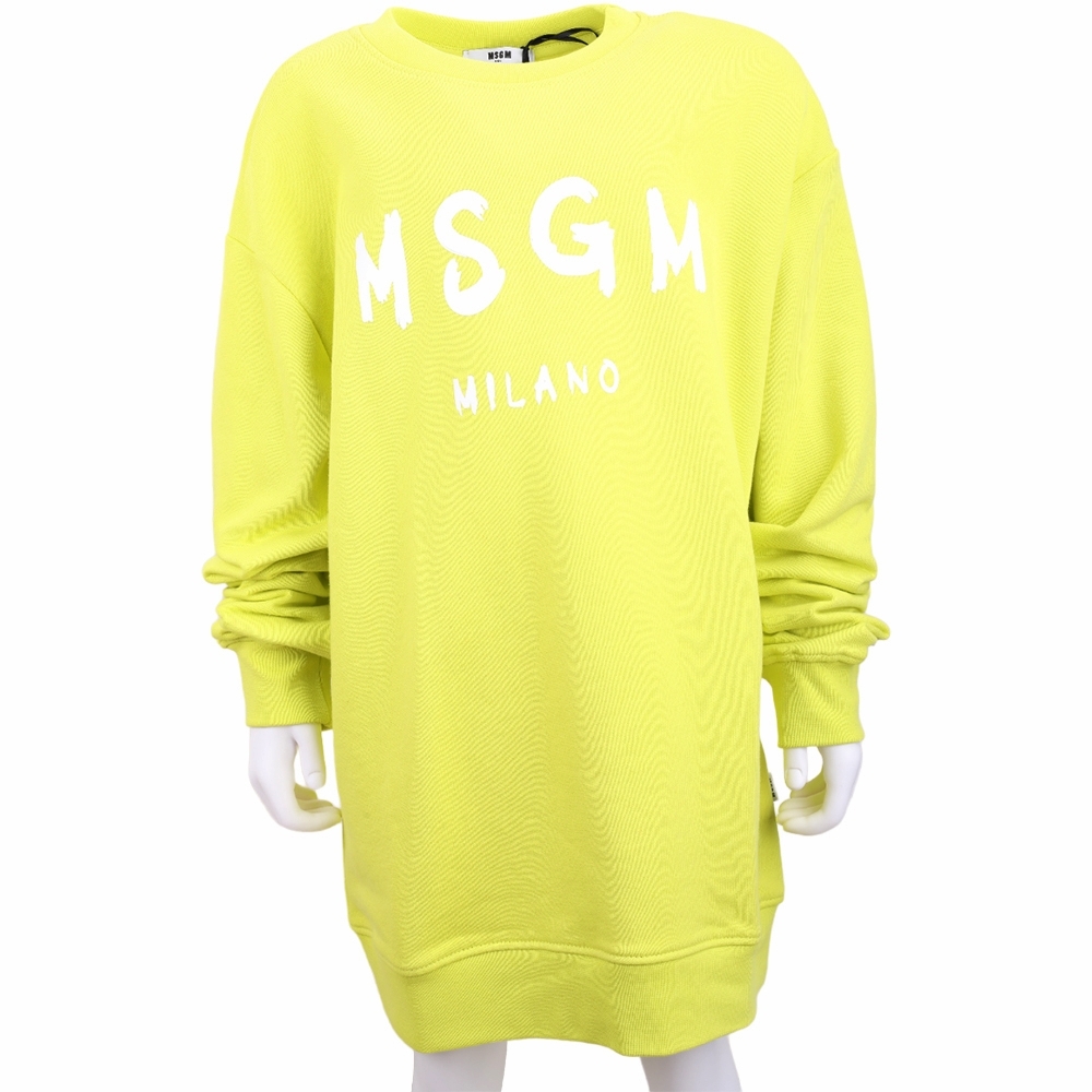 MSGM 童裝 塗鴉字母長袖棉質運動衫-四色可選 (黃綠色)