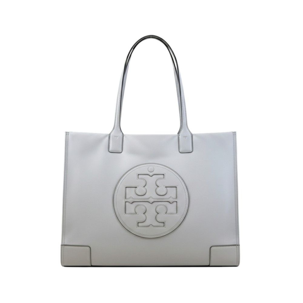 TORY BURCH-經典壓紋LOGO 尼龍托特包(淺泥灰)大