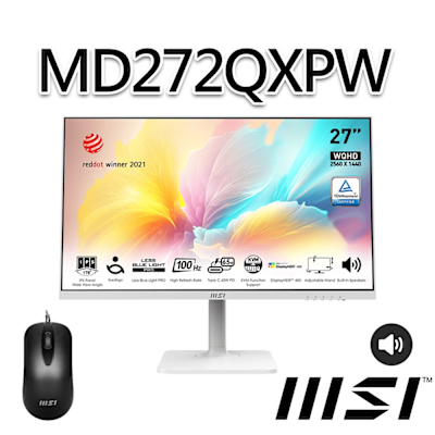 【滑鼠組】msi微星 Modern MD272QXPW 27吋 白色 螢幕 (27 /2560x1440/16:9/100Hz/喇叭/白色)