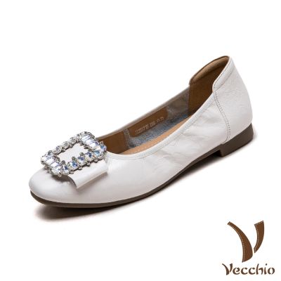 VECCHIO 真皮單鞋 軟底鞋/真皮頭層牛皮美鑽方扣經典軟底單鞋 米