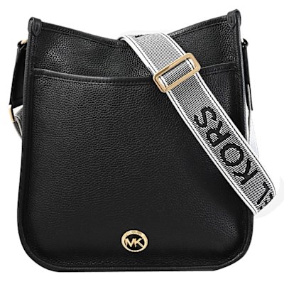 MICHAEL KORS LUISA  經典荔枝皮革寬背帶拉鍊斜背包(黑)