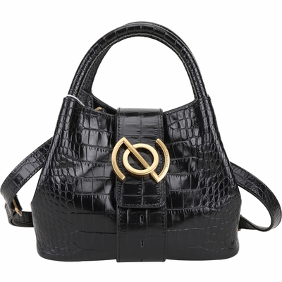 ZANELLATO ZOE BABY Ritratto 展示品 鱷魚紋壓花黑色小牛皮手提/斜背包(包身反麵皮裂紋)