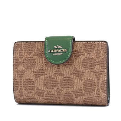 COACH 立體馬車緹花LOGO防刮釦式中夾-三葉草綠