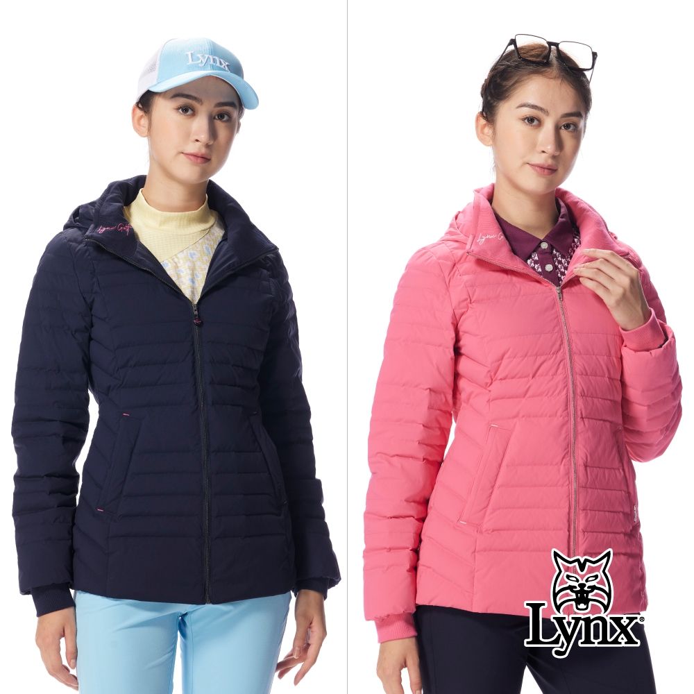 【Lynx Golf】女款長版90/10輕羽絨石磨烯恆溫裡布可拆帽防潑水保暖外套(二色) (深藍色)