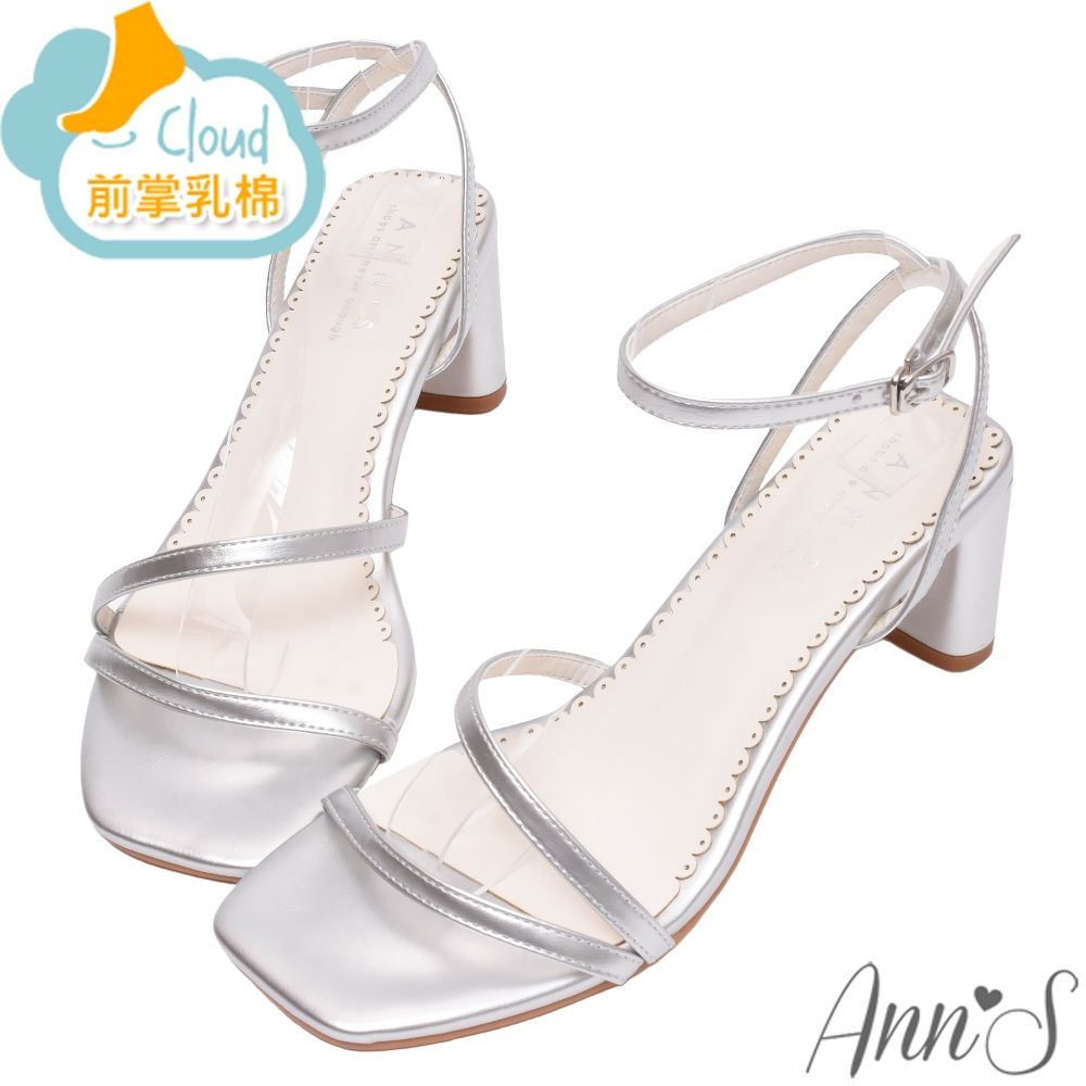 Ann’S百搭極簡線條 好走扁跟一字涼鞋7cm-銀