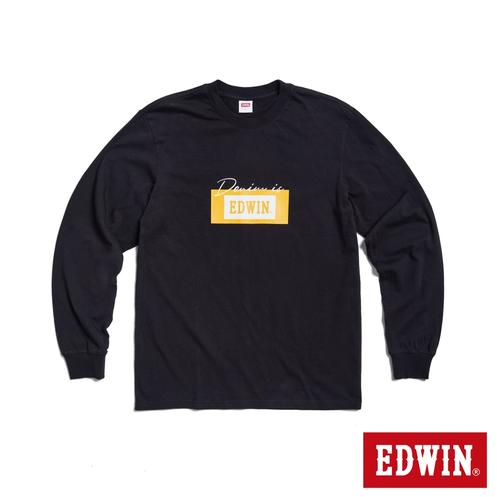 EDWIN 男裝 網路獨家 草寫Denim LOGO長袖T恤-黑色