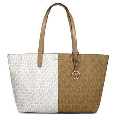 MICHAEL KORS Jet Set Travel 金字Logo防刮滿版雙色大托特肩背包(小鹿棕)