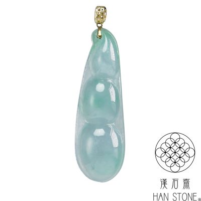 漢石齋】天然翡翠A貨福豆18K金墜頭玉珮吊墜冰種春帶彩(10*31*6mm) | 漢