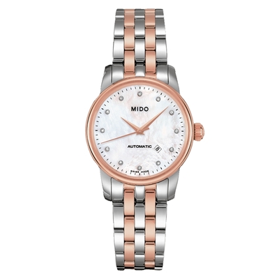 MIDO美度 官方授權 BARONCELLI永恆系列 玫瑰金真鑽機械腕錶 錶 手錶 送禮 29mm/ M76009691