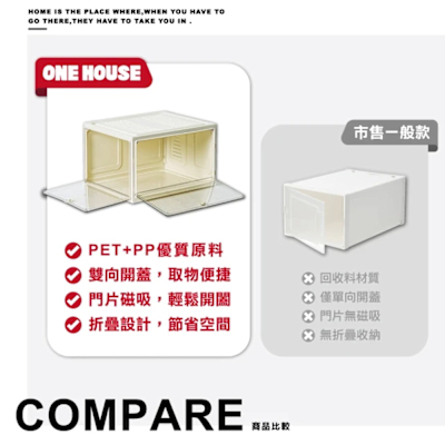 【ONE HOUSE】巴黎加厚磁吸可疊加鞋盒_雙開門款 4入 (側開/正開/收納盒/展示盒/球鞋收納/鞋架/鞋櫃/透明收納)