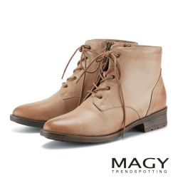 綿羊皮手刷質感綁帶低跟短靴