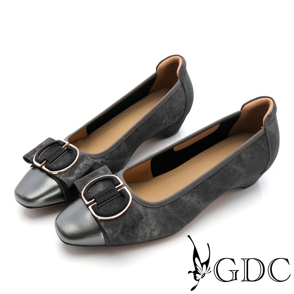 GDC-異材質拼接法式質感微方頭平底鞋-灰