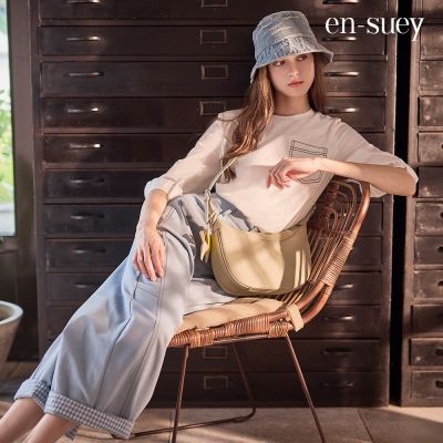 【en-suey 銀穗】異素材褲腳翻摺繭型長褲