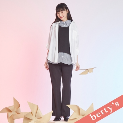 betty’s貝蒂思　長腿剪裁褲管開衩直筒西裝褲(黑色)