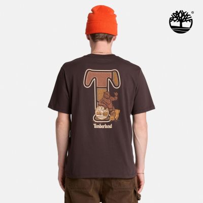 Timberland官方旗艦 男款深棕色厚磅T字背面圖案短袖T恤|A5TSYC35