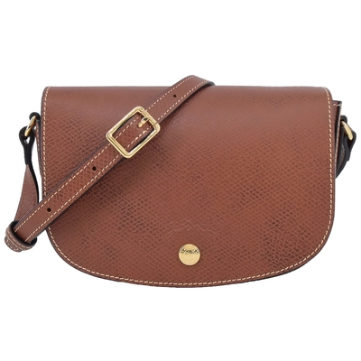 LONGCHAMP ÉPURE系列牛皮壓印半月型斜背包(小/棕)