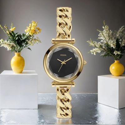 FOSSIL Carlie mini 優雅金黑麵手鍊女錶 開學購物季 送禮首選-28mm ES5440