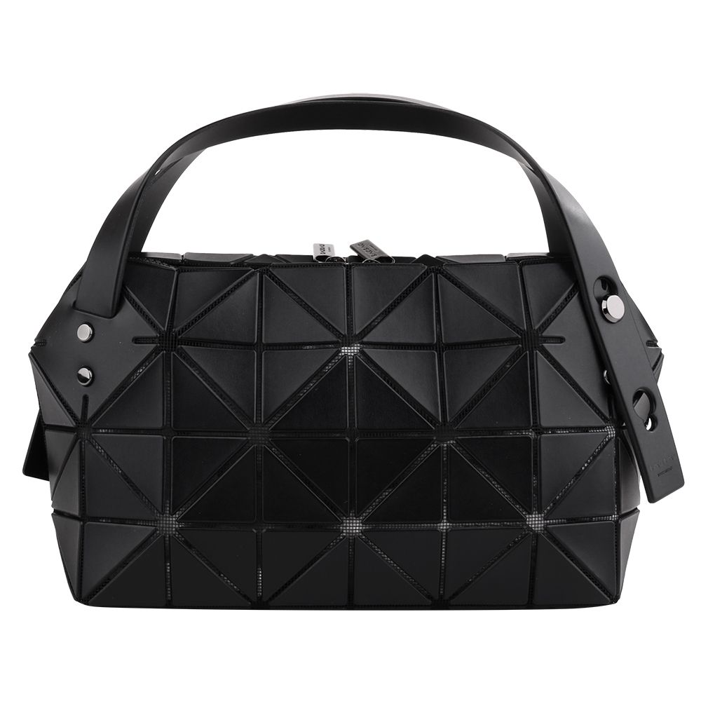 ISSEY MIYAKE BAOBAO 幾何方格皮質4x6手提波士頓包(霧面黑)小