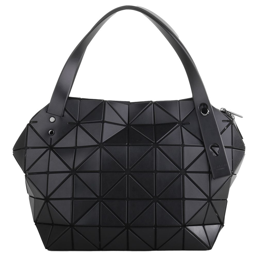 ISSEY MIYAKE BAOBAO 幾何方格皮質立體手提波士頓包(霧面黑)L
