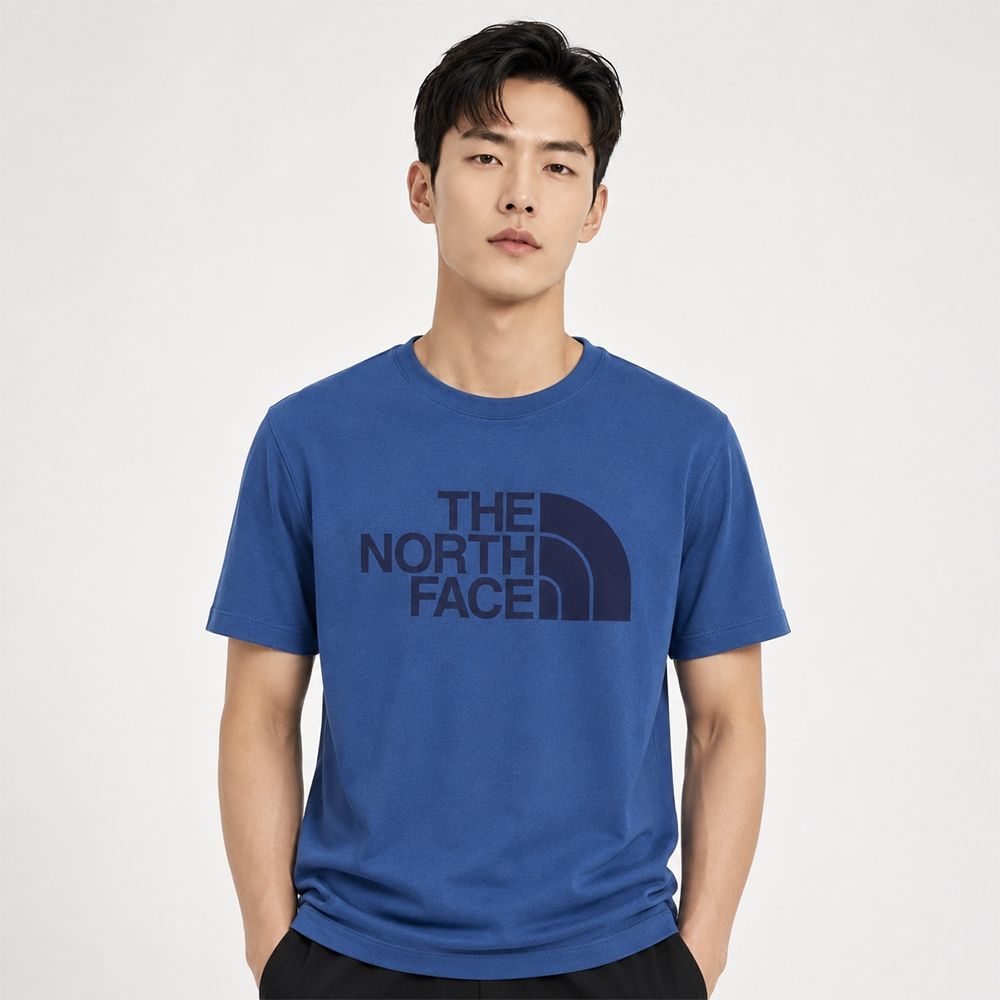 The North Face 熱銷印刷文字Logo圖案短袖T恤-灰藍色
