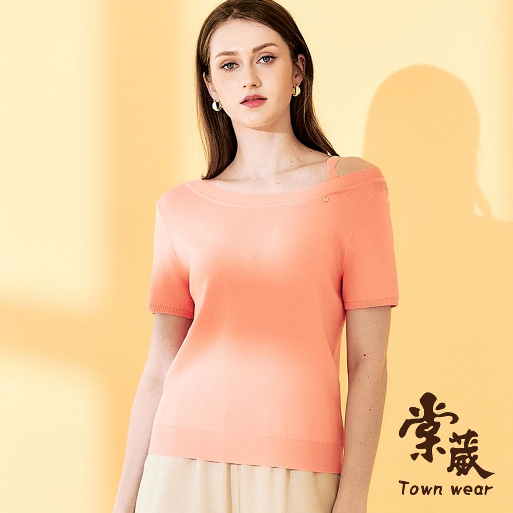 【TOWNWEAR棠葳】素雅蕾絲露肩針織衫 3色(女上衣/女上著/短袖/素色/拼接/百搭) (粉紅色系)