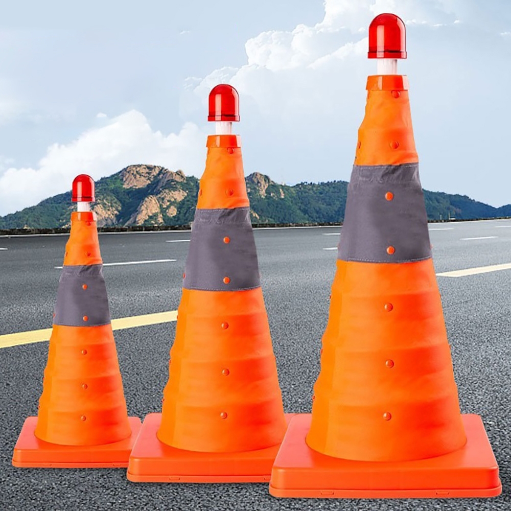 super舒馬克】伸縮折疊三角錐-附警示閃光燈50cm中號(交通錐路障