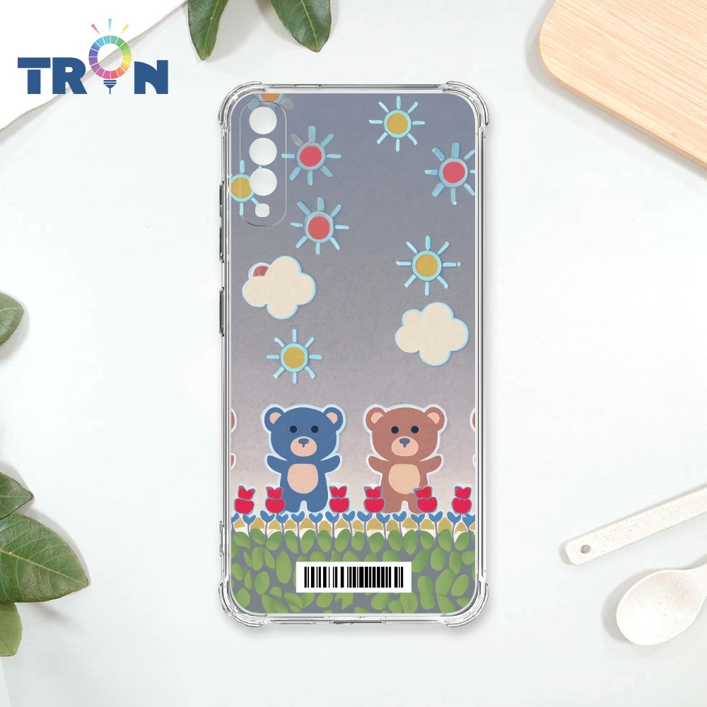 TRON 三星 A70 小熊與花系列 四角防摔載具殼 軟殼 手機殼