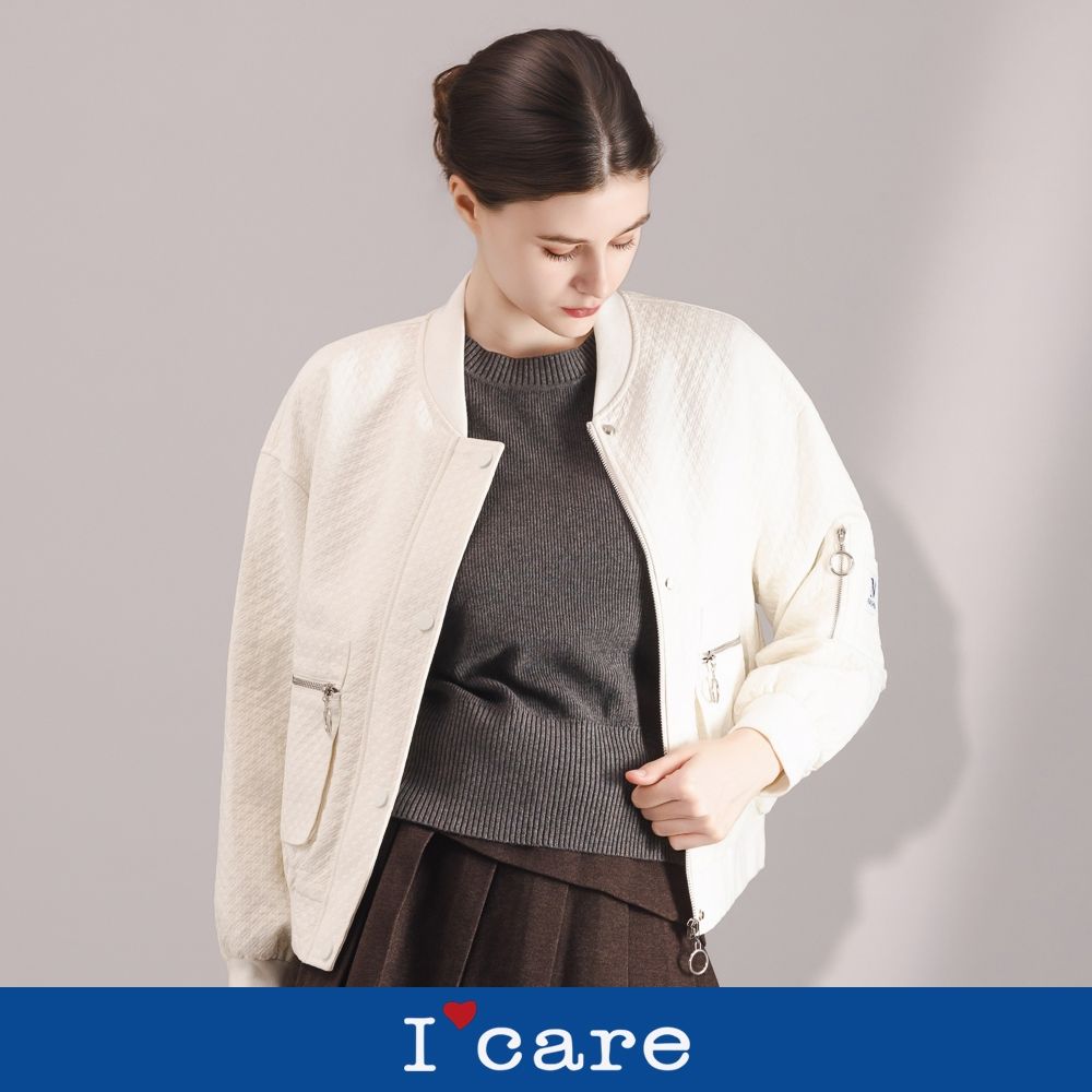 現貨【I'Care 依卡】奶油白紋理大口袋夾克外套（M-L）｜女外套 短版夾克 休閒外套