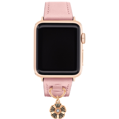 COACH Apple Watch 錶帶 38/40mm 適用 茶花吊飾皮錶帶 夏日煥新提案 送禮推薦-粉紅色(不含手錶)