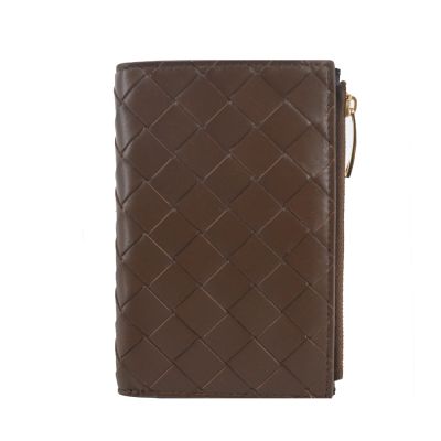 BOTTEGA VENETA Bi-Fold 經典編織羊皮對開中夾(咖啡)