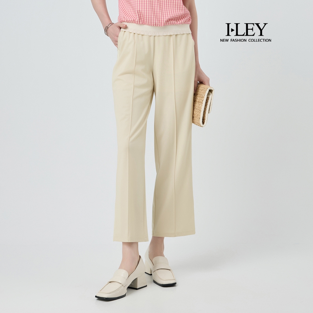 ILEY伊蕾 鬆緊腰圍縲縈九分小直筒褲(杏；M-XL)