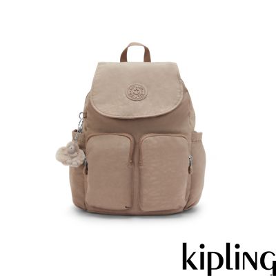 『猴子包』Kipling (網路獨家款)淺棕褐色掀蓋多袋收納後背包-CITY POCKET S