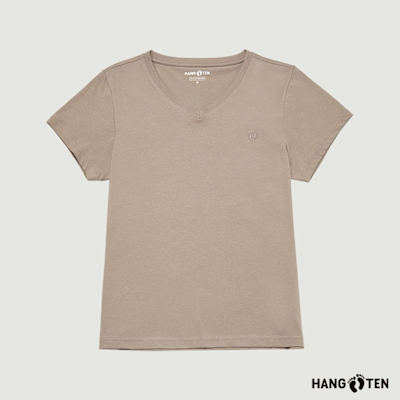 Hang Ten-女裝-經典純棉V領腳丫短袖T恤-棕色