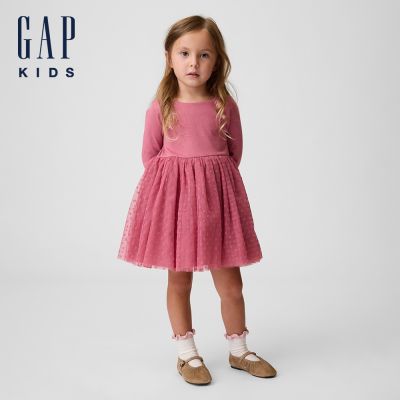 【GAP】嬰兒及幼兒拼接網紗洋裝-玫瑰粉(912115)