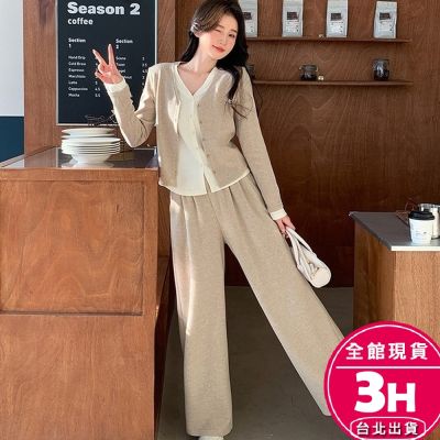 【梨卡】隔日到貨 女裝 上衣 長褲【套裝】休閒套裝 假兩件上衣 氣質套裝 百搭闊腿褲 舒適上衣 WT448【現貨24H】