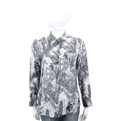 Max Mara-WEEKEND 葉片印花白色長袖絲質襯衫