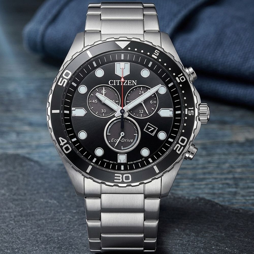 CITIZEN 星辰 Diver-Design 運動潛水風格 光動能三眼計時手錶 開學購物季 送禮首選-43mm AT2568-82E
