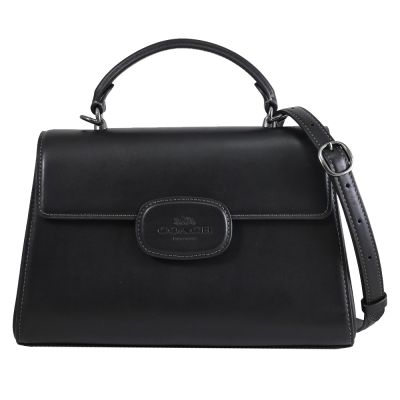 COACH Eliza 烙印馬車LOGO滑面皮革翻蓋式兩用包(黑)