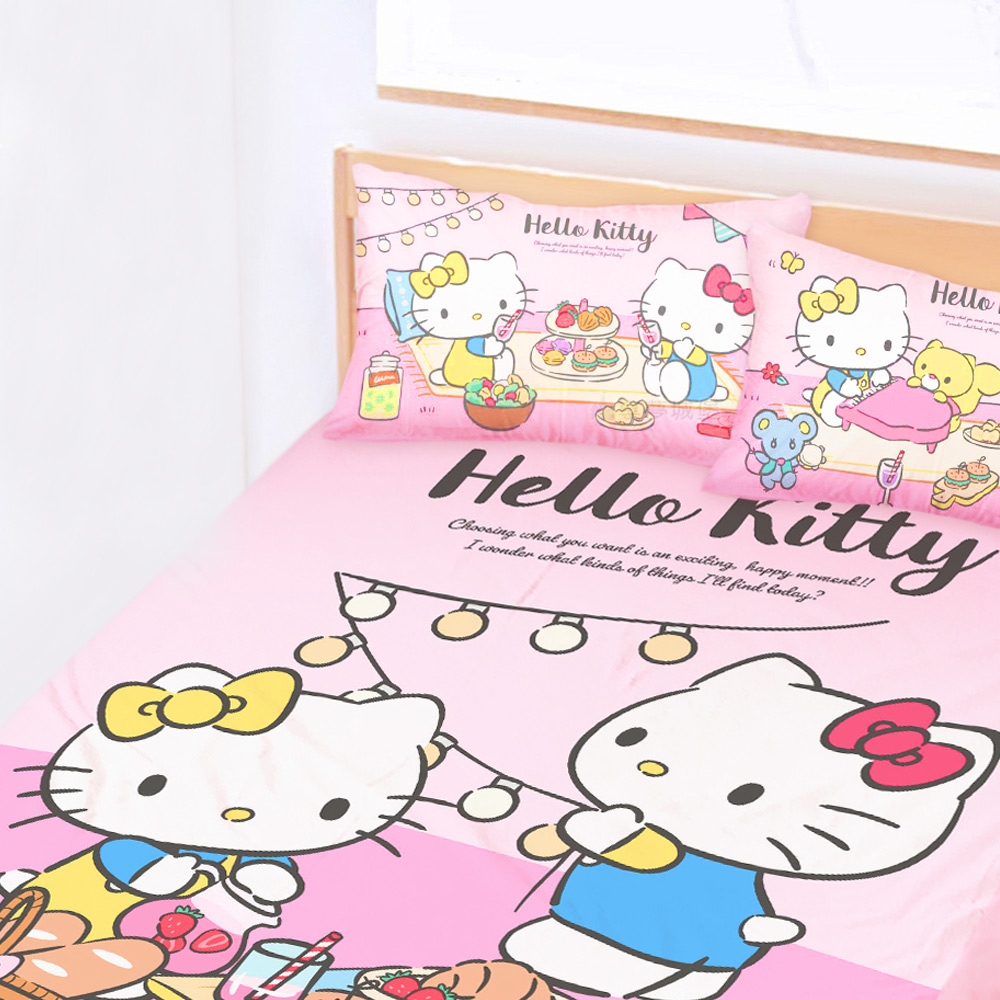 享夢城堡單人床包枕套3.5x6.2二件組-HELLO KITTY Lets Picnic-粉| 枕套