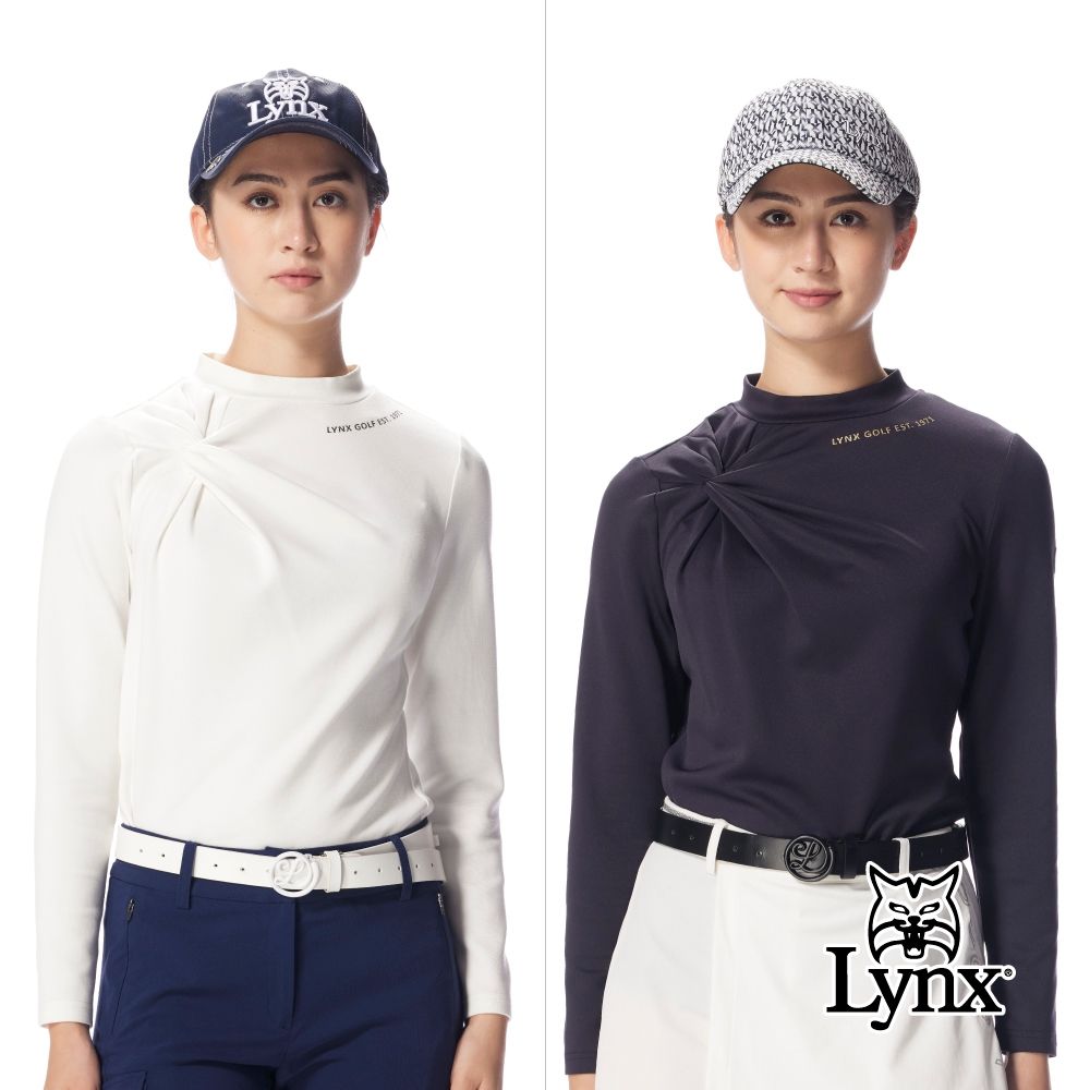 【Lynx Golf】首爾高桿風格！女款合身版右肩綁花長袖圓領T(二色) (白色)