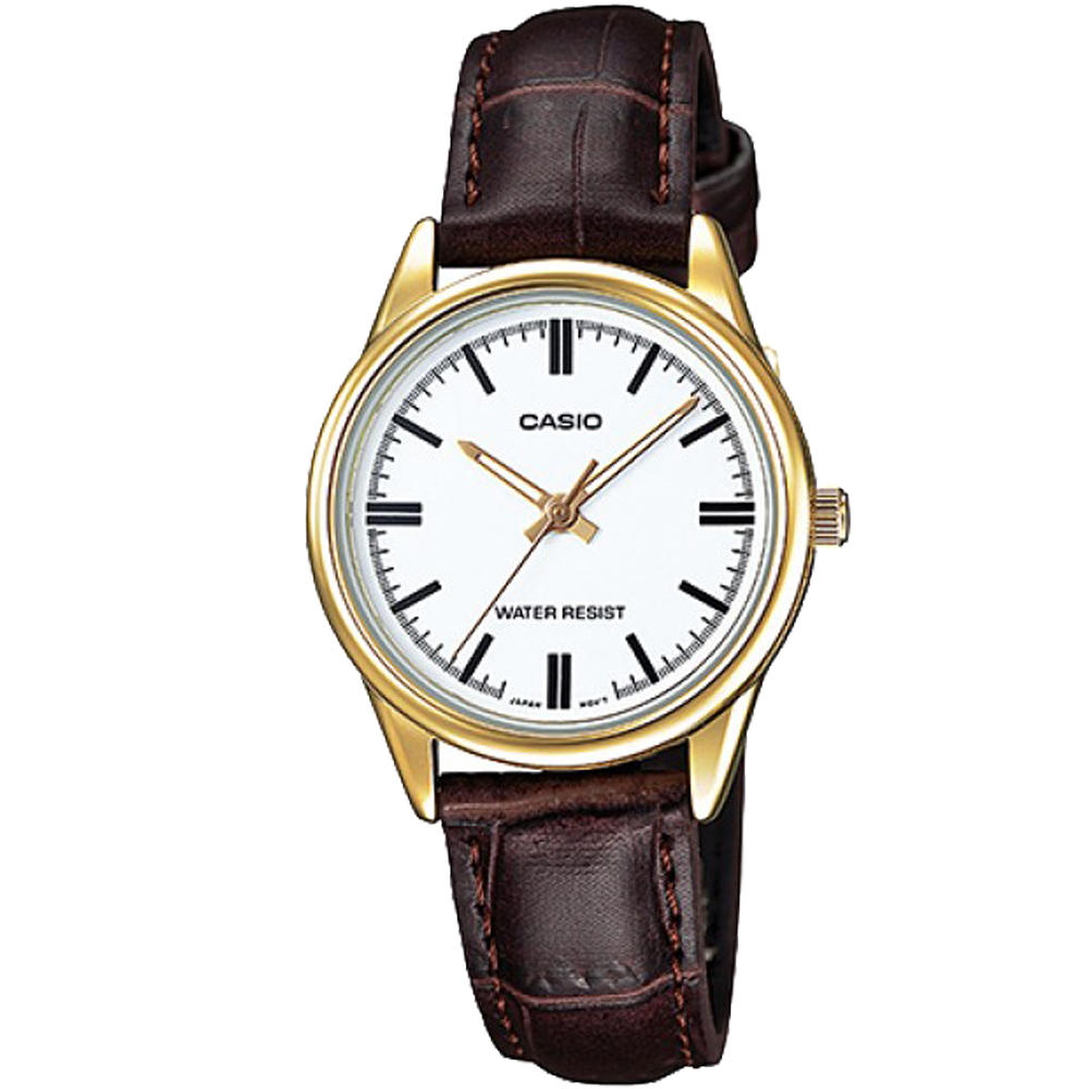 CASIO 經典復羅馬指針皮帶錶(LTP-V005GL-7A)白面X金框/28.2mm / 考試錶