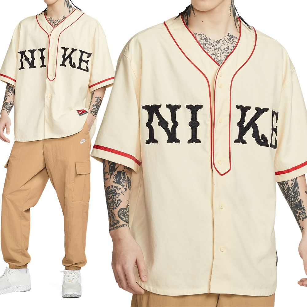 Nike As M Nl Ss Vintage Sport Top 短袖男款米色棒球球衣IF2230-113