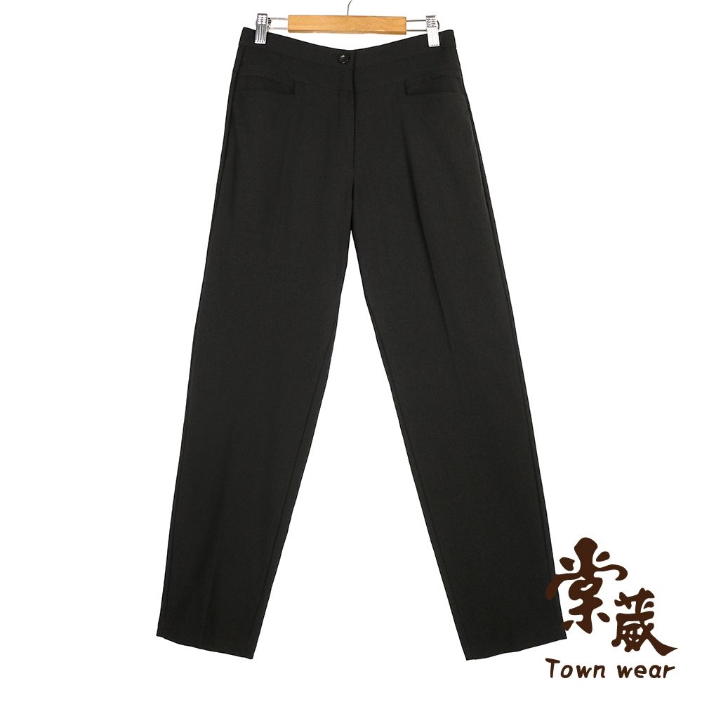【TOWNWEAR棠葳】休閒素色口袋涼感長褲 2色(女下身/女下著/素色/腰頭彈性/直筒褲) (黑色系)
