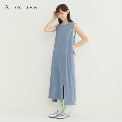 a la sha 雪花水洗感不對稱背心洋裝