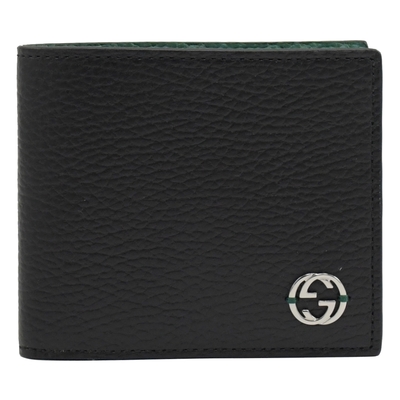 GUCCI 古馳 金屬雙GLOGO4卡對開短夾(黑/綠)