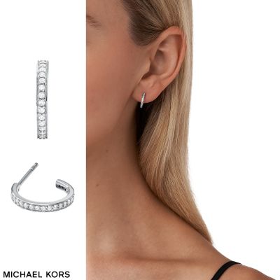 MICHAEL KORS Premium 925純銀迷你圈式耳環-銀色 MKC1177AN040