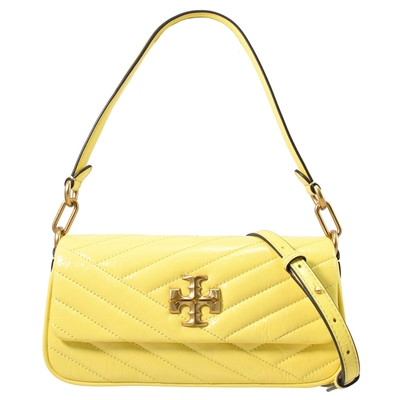TORY BURCH Kira V字絎縫亮面漆皮手提斜背兩用法棍包(亮黃)