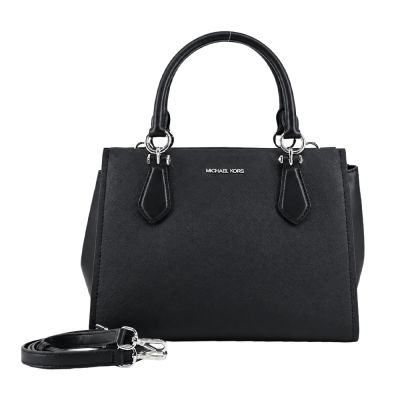 Michael Kors MARILYN 素面防刮皮革手提/斜背兩用包-中/黑
