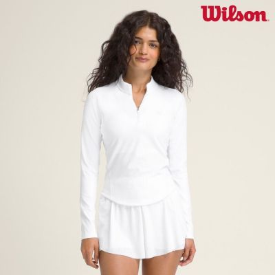 【Wilson威爾森】女裝 服飾 半拉鍊上衣 白色(運動_休閒_舒適_網球服)